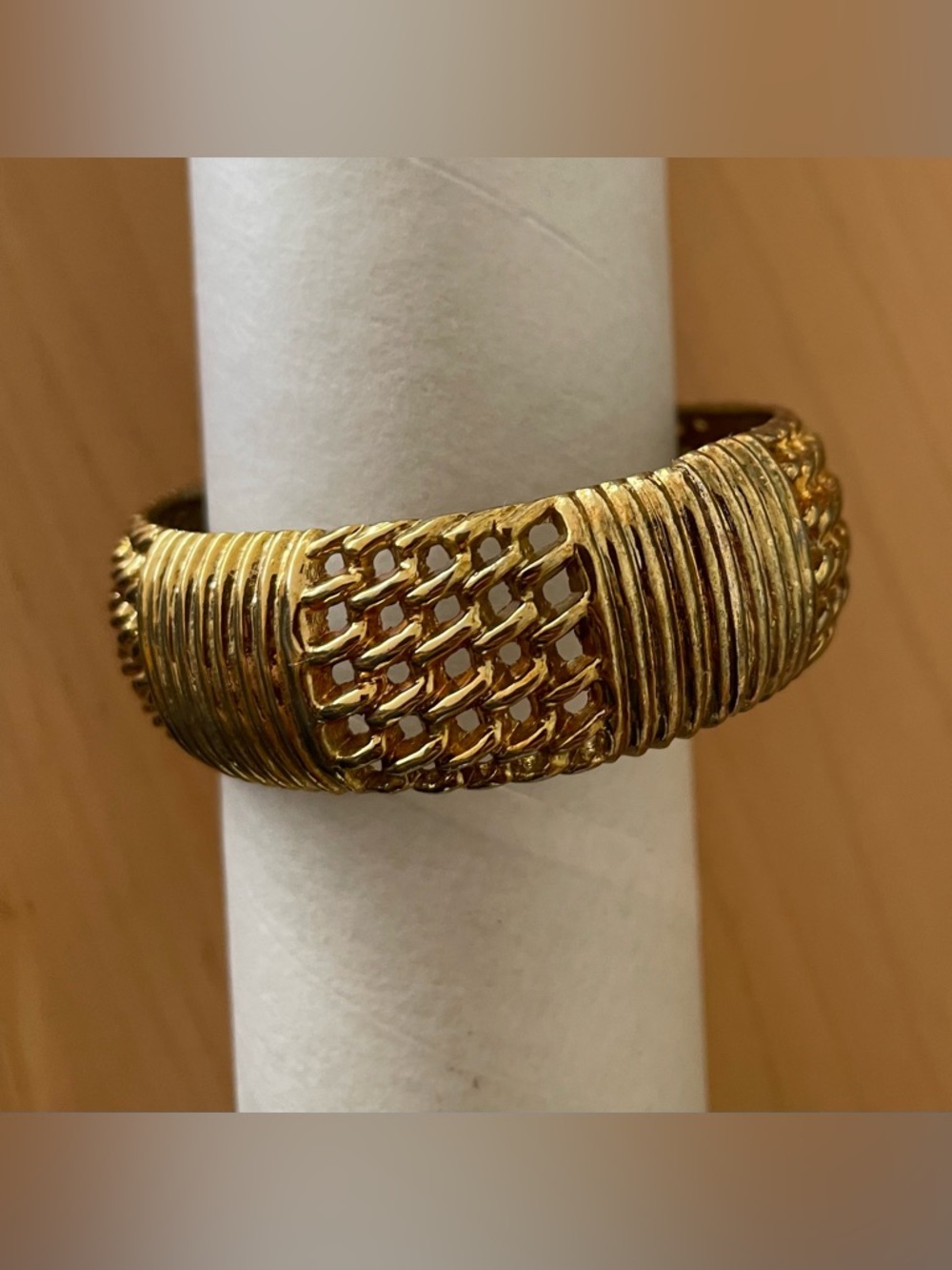 Vintage Gold Textured Mesh Metal Cuff Bracelet - Women's Jewelry